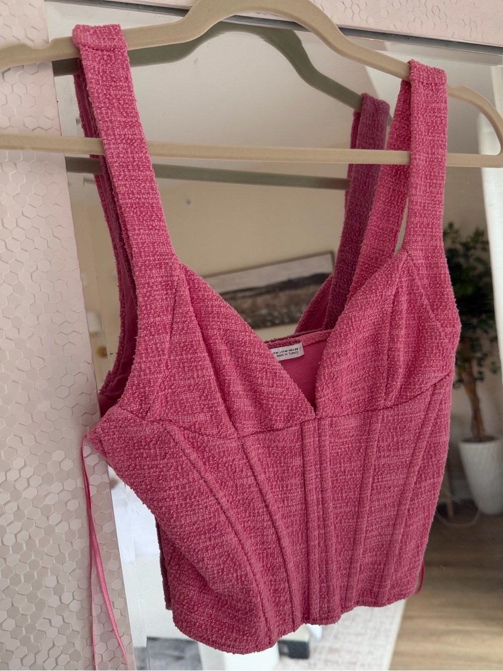 Zara Pink Textured Corset Tank Top